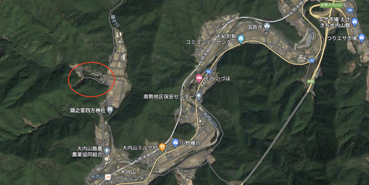 三重県度会郡大紀町大内山の四季の森の地図